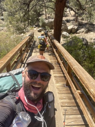 Walking over a bridge 